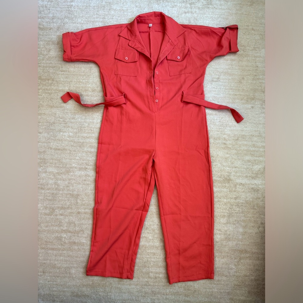 Coral Pink Jumpsuit with waist tie